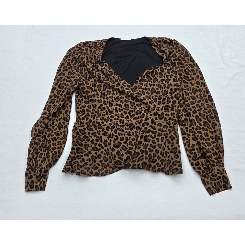 Ember Leopard‎ Print Surplice Peplum Top Women's Size Large